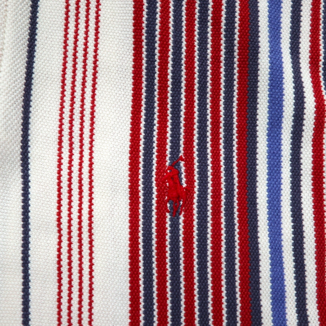 Polo by Ralph Lauren 90年代 USA製 マルチストライプ 鹿の子 ポロシャツ XL ホワイト ブルー レッド スモールポニー刺繍