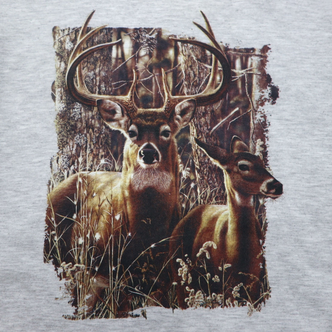JERZEES Sweatshirt L Grey Animal Print Deer Cotton Polyester Fleece Lining