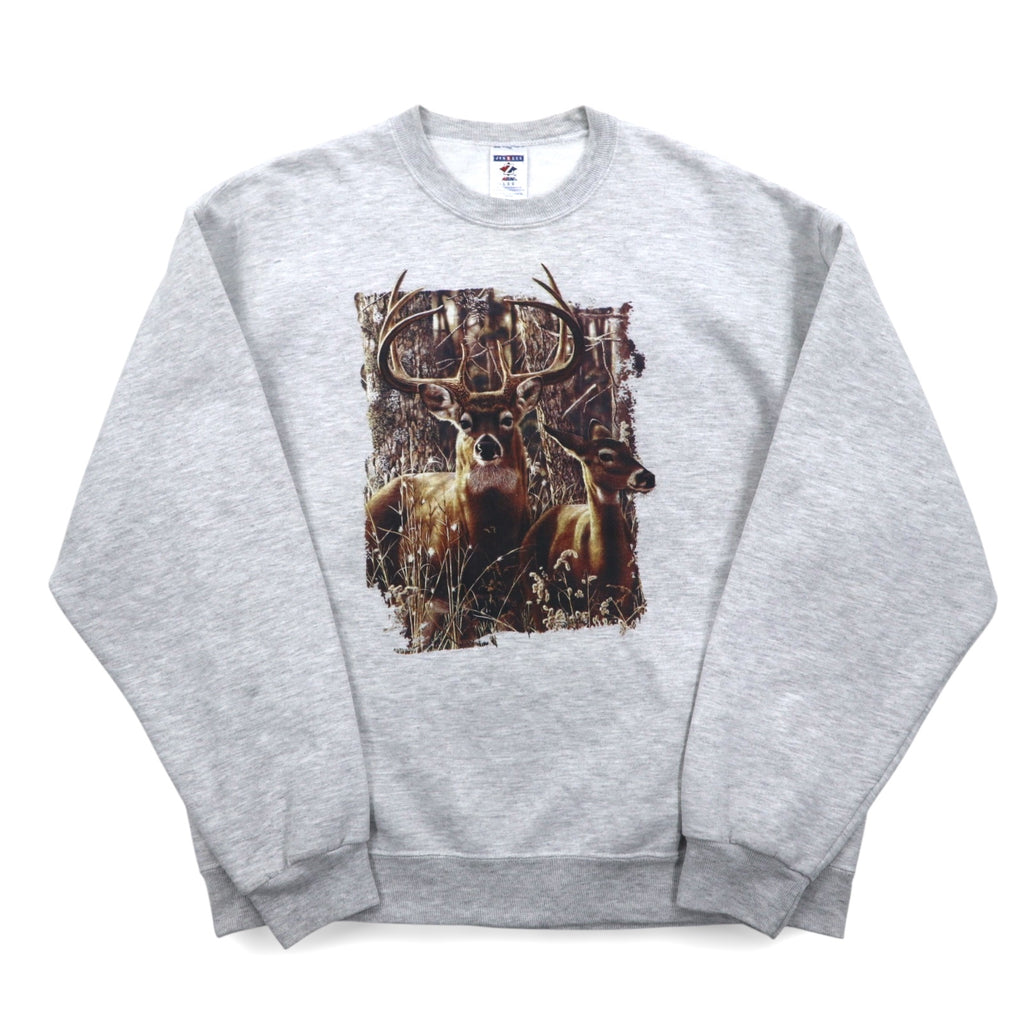 JERZEES Sweatshirt L Grey Animal Print Deer Cotton Polyester Fleece Lining