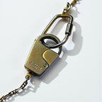 GUCCI 80s Made in Italy Vintage Old 2-Way Carabiner Necklace Key Chain Gold Lock G.GUCCI