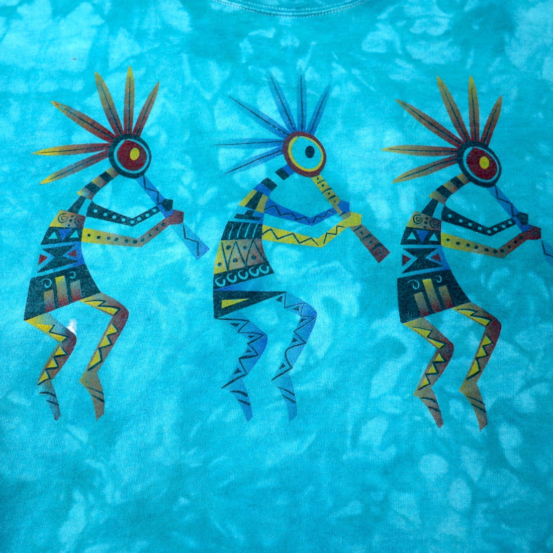 Hanes 90s Indian Print Sweatshirt, Large, Blue Tie-Dye Cotton Kokopelli