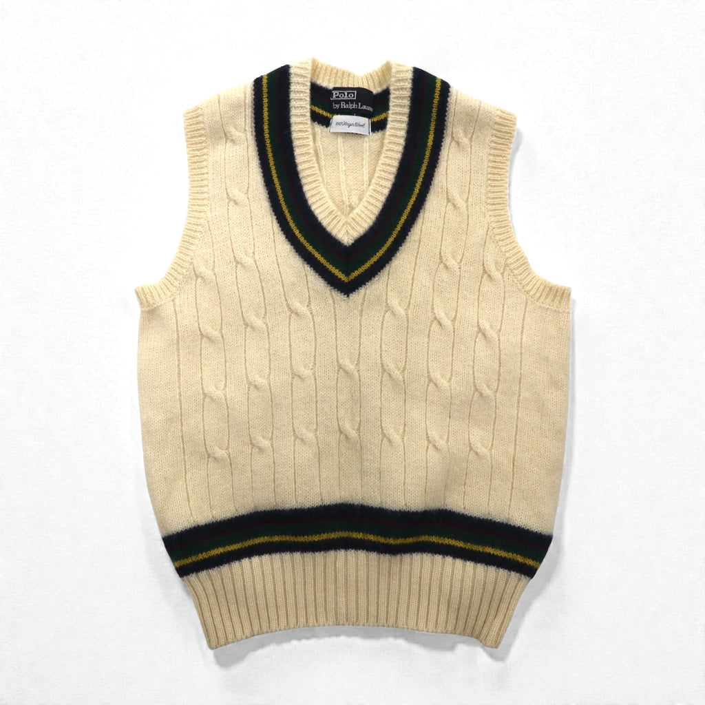 Polo Ralph Lauren 90s Made in Japan Cardigan Knit Vest, Size L, Natural Virgin Wool