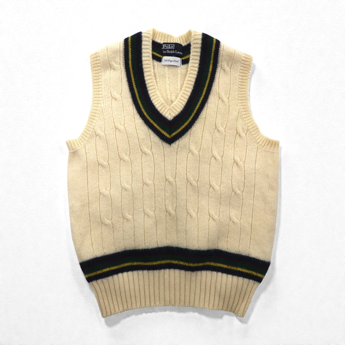Polo Ralph Lauren 90s Made in Japan Cardigan Knit Vest, Size L, Natural Virgin Wool