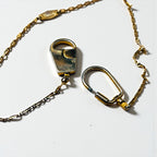 GUCCI 80s Made in Italy Vintage Old 2-Way Carabiner Necklace Key Chain Gold Lock G.GUCCI