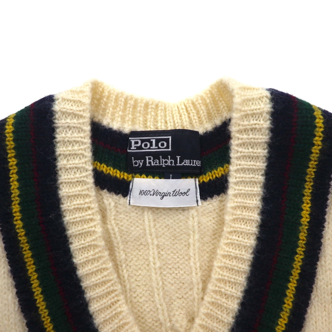 Polo Ralph Lauren 90s Made in Japan Cardigan Knit Vest, Size L, Natural Virgin Wool
