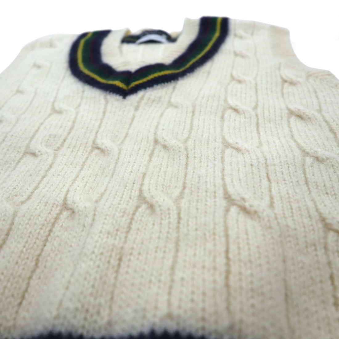 Polo Ralph Lauren 90s Made in Japan Cardigan Knit Vest, Size L, Natural Virgin Wool