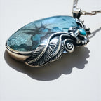 Sterling Silver 925 Turquoise Necklace ターコイズ ホピチェーン ネックレス チョーカー 天然石 ペンダント オーバル カボション ラージ