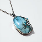 Sterling Silver 925 Turquoise Necklace ターコイズ ホピチェーン ネックレス チョーカー 天然石 ペンダント オーバル カボション ラージ