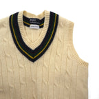 Polo Ralph Lauren 90s Made in Japan Cardigan Knit Vest, Size L, Natural Virgin Wool