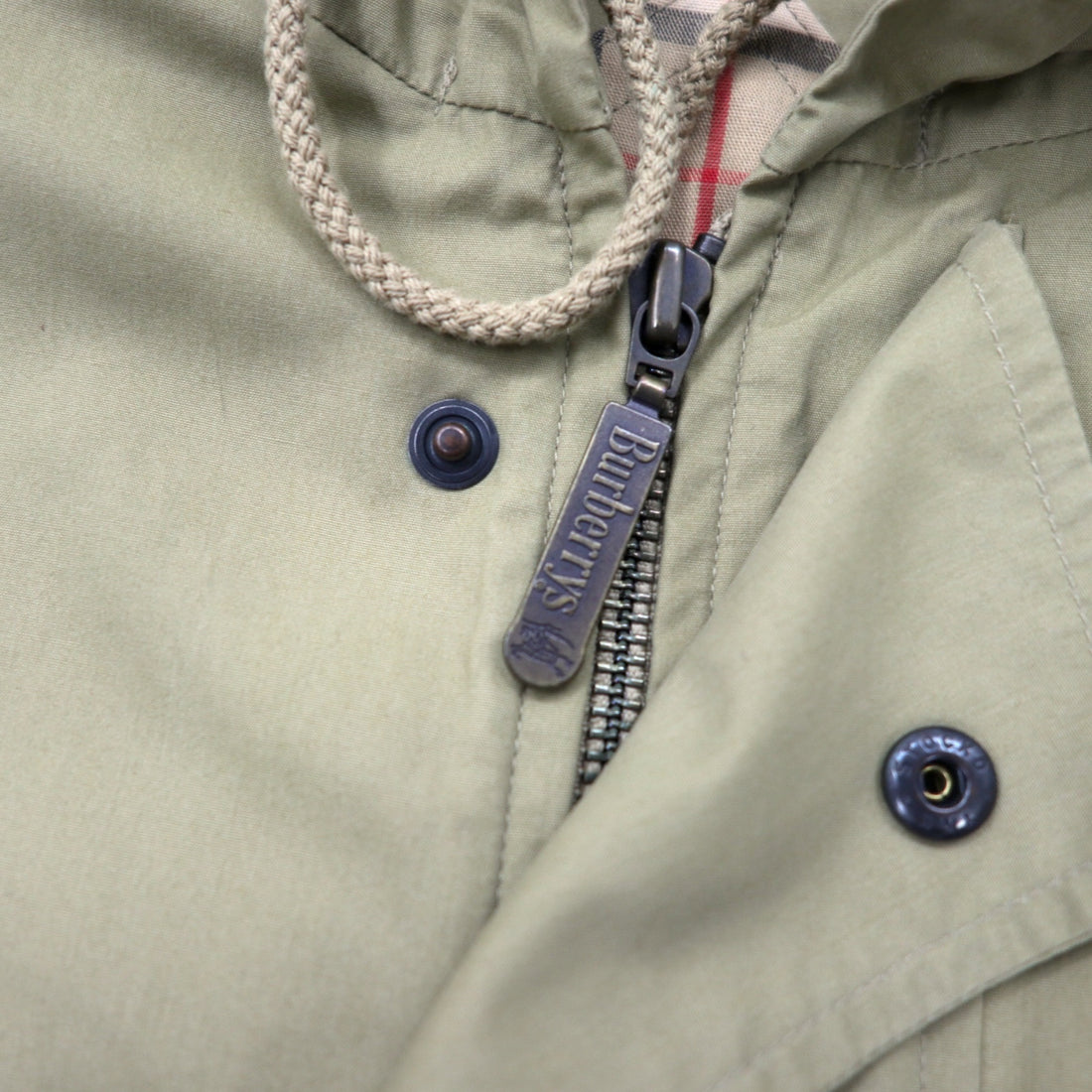 Burberrys Made in England Old Hooded Coat L Beige Cotton Polyester One-point logo embroidery Nova check lining
