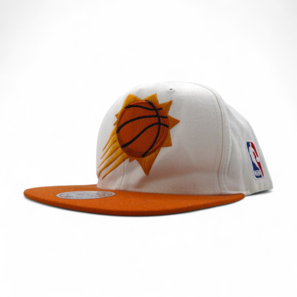 mitchell &amp; ness snapback bicolor baseball cap free adjustable fit white orange NBA phenix suns