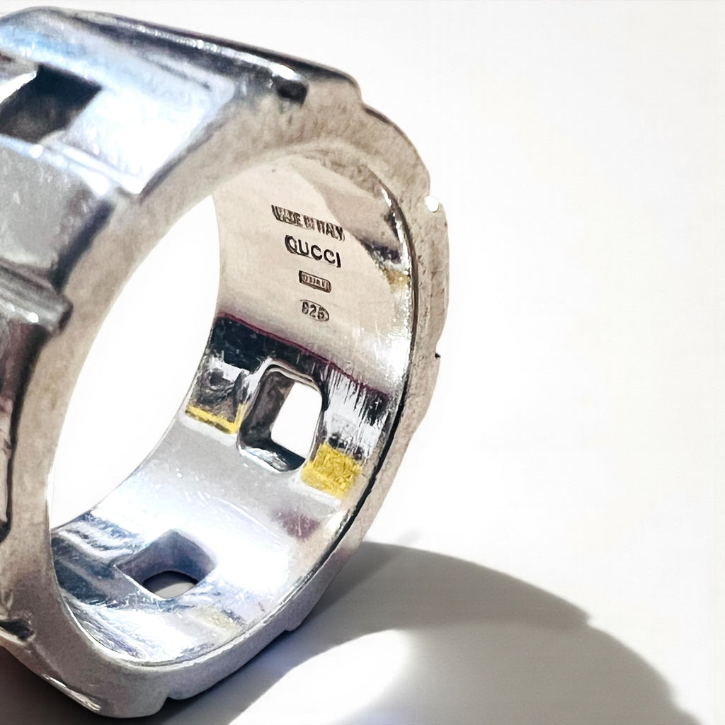 GUCCI Modernist Ring, Size 22, Wide, Silver 925, Made in Italy