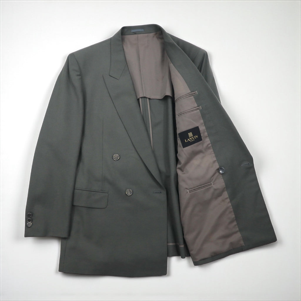 LANVIN 90s Double-Breasted Peak Lapel Suit and Blazer Set, Size L, Wide Fit with Metal Buttons