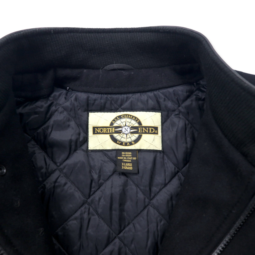 NORTH END Made in Canada 90's Sleeve Leather Stadium Jacket XL Black Wool NASA Embroidery