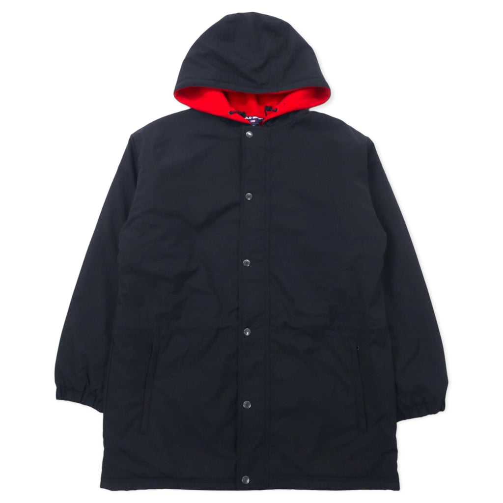 日本然リトテ-古着オンライン-POLO SPORT RALPH LAUREN 90年代 ナイロンジャケット フーディー XL ブラック フリースライナー バックロゴプリント ドローコード-POLO SPORT RALPH LAUREN 90's Windbreaker Hoodie XL Black Fleece Liner Back Logo Print Drawcord