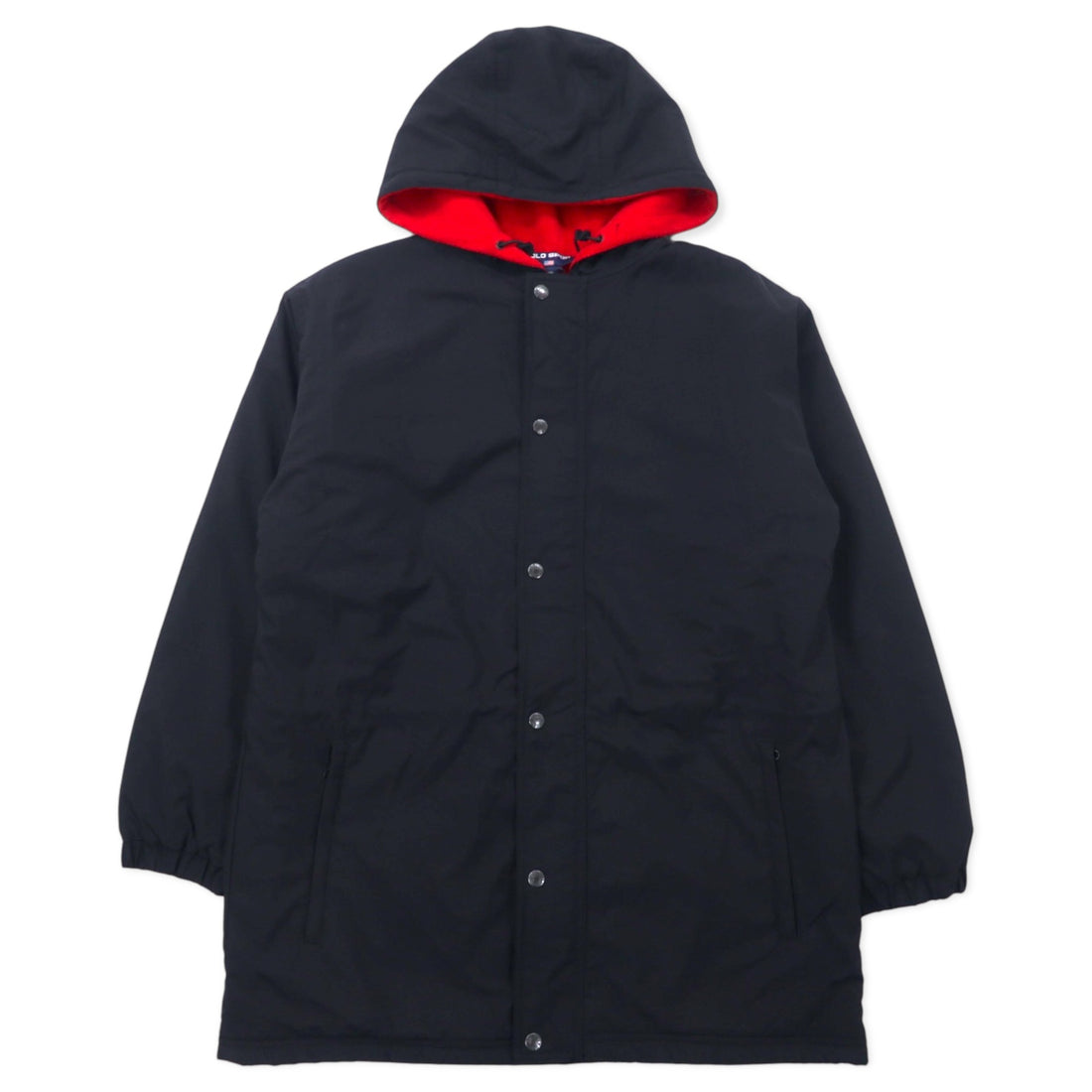 日本然リトテ-古着オンライン-POLO SPORT RALPH LAUREN 90年代 ナイロンジャケット フーディー XL ブラック フリースライナー バックロゴプリント ドローコード-POLO SPORT RALPH LAUREN 90's Windbreaker Hoodie XL Black Fleece Liner Back Logo Print Drawcord