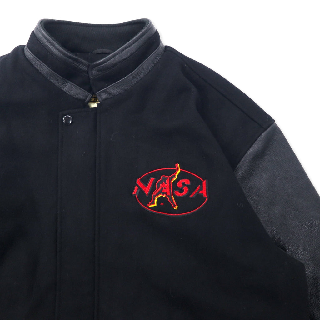 NORTH END Made in Canada 90's Sleeve Leather Stadium Jacket XL Black Wool NASA Embroidery