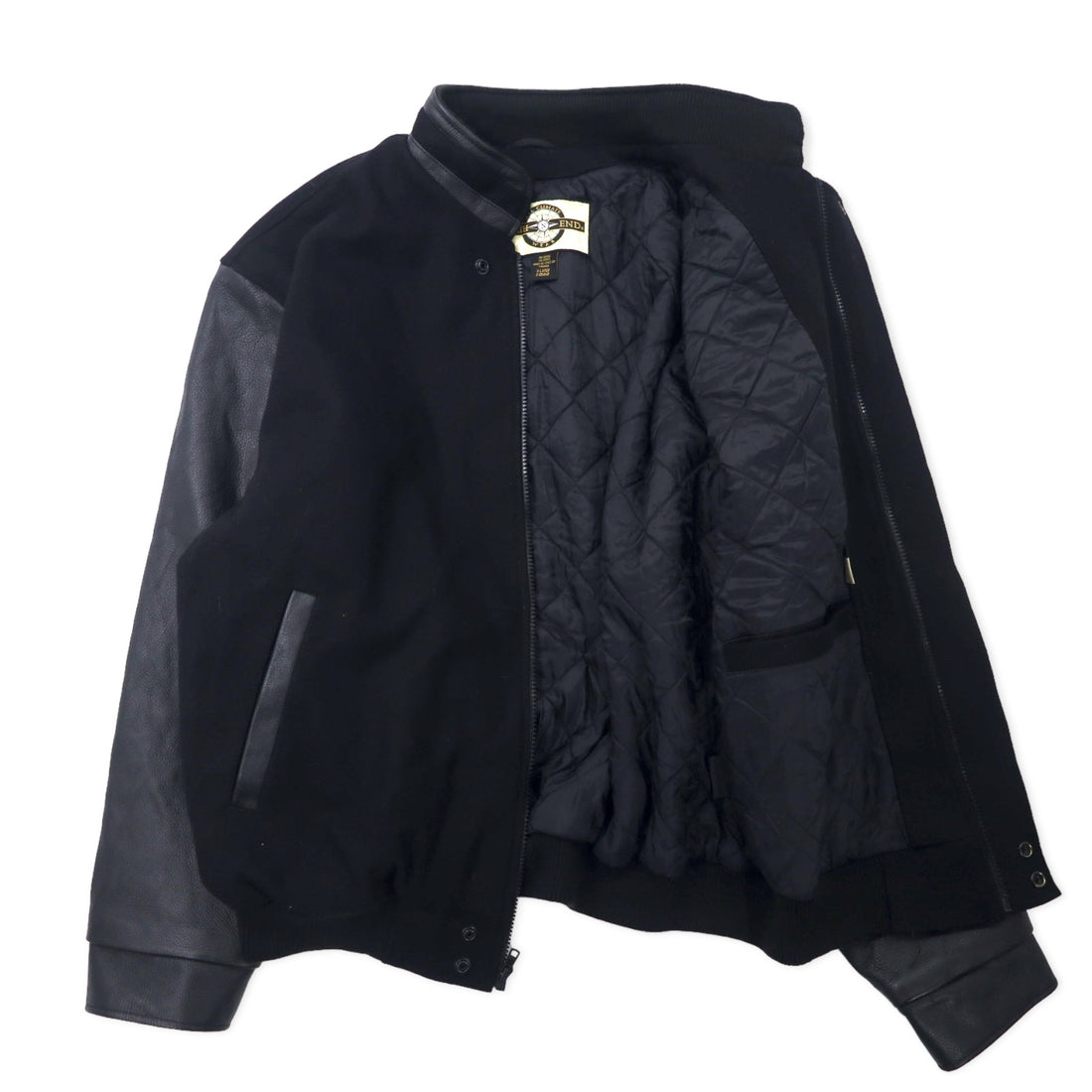 NORTH END Made in Canada 90's Sleeve Leather Stadium Jacket XL Black Wool NASA Embroidery