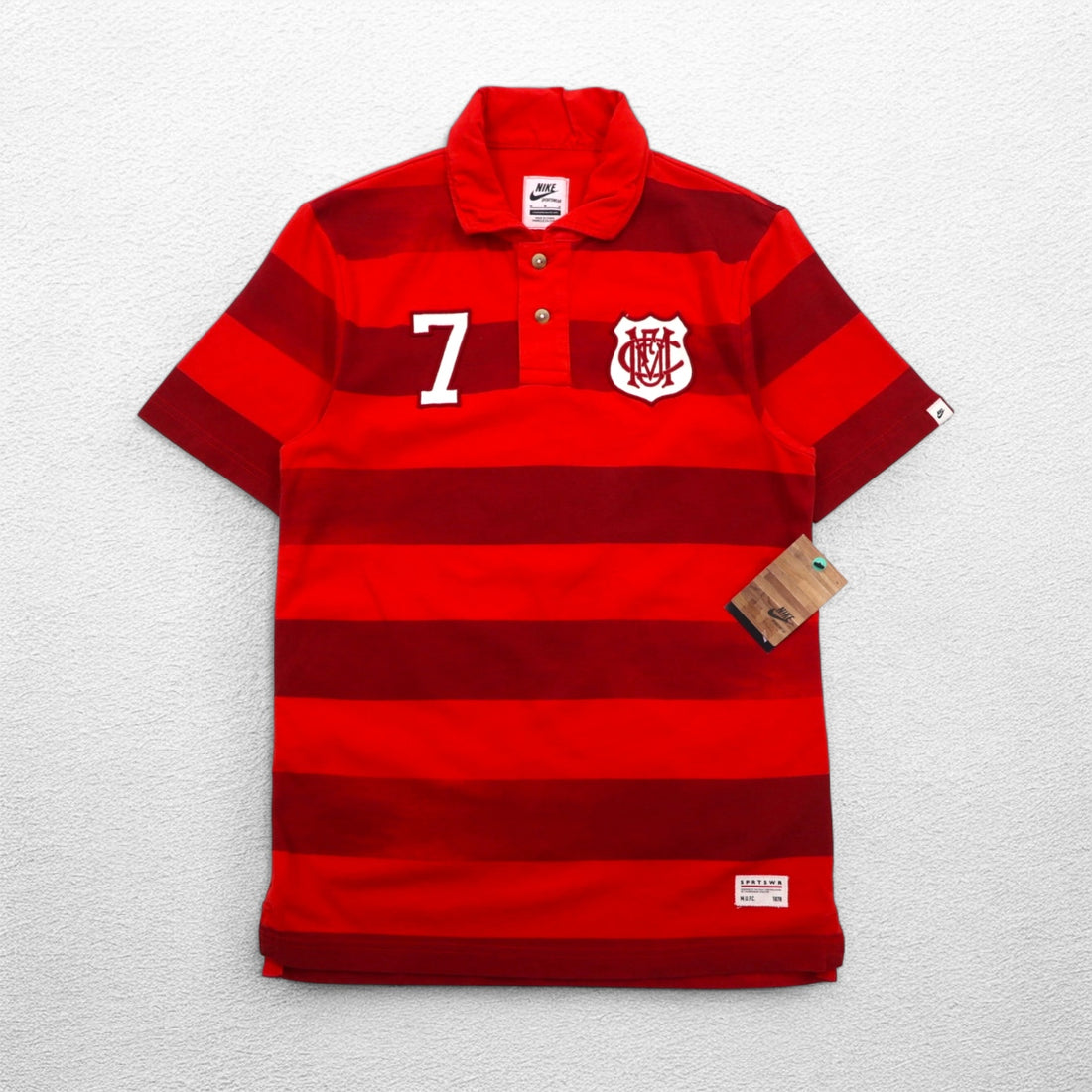 NIKE Striped Polo Shirt M Red Cotton Manchester United FC 543972-605 Unused