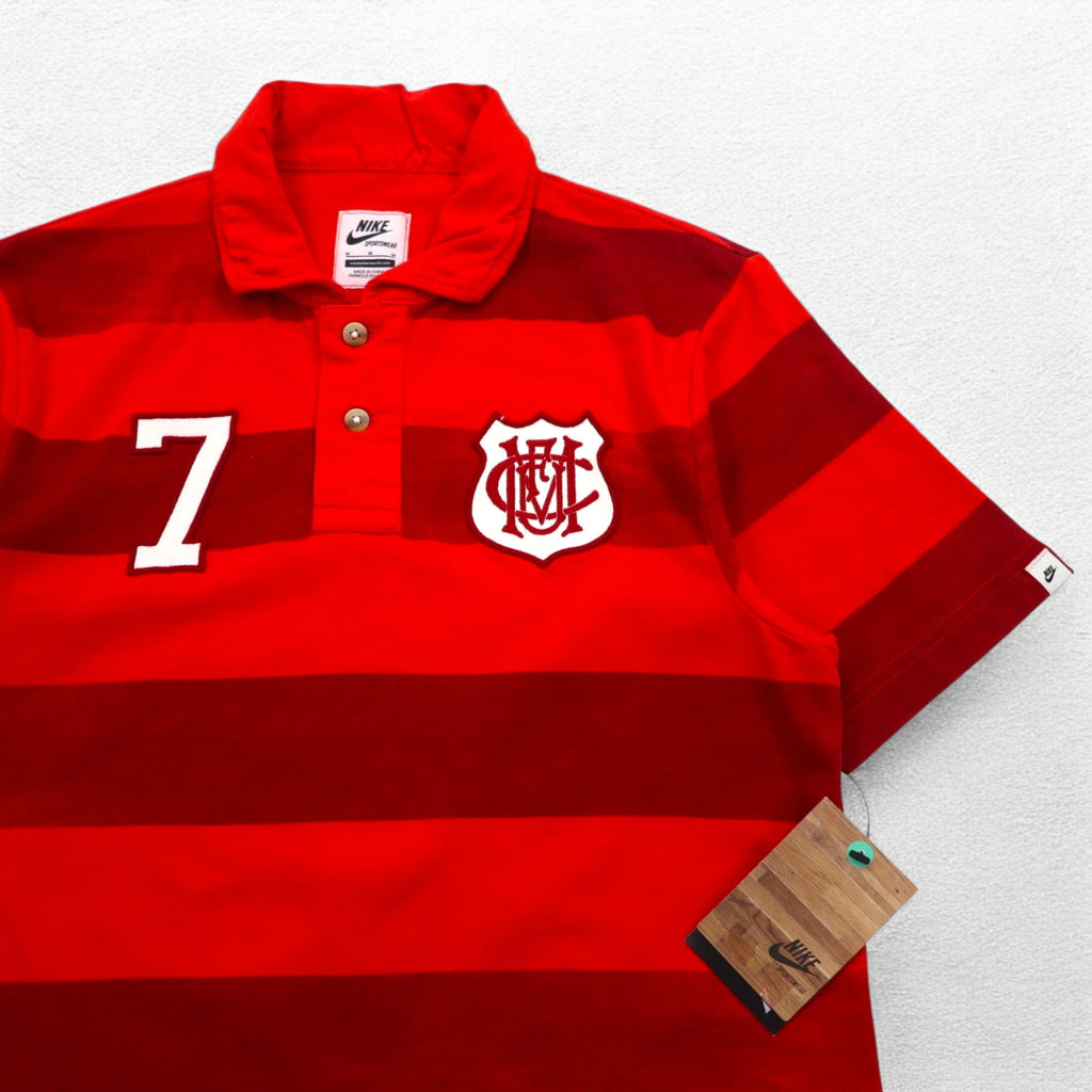 NIKE Striped Polo Shirt M Red Cotton Manchester United FC 543972-605 Unused