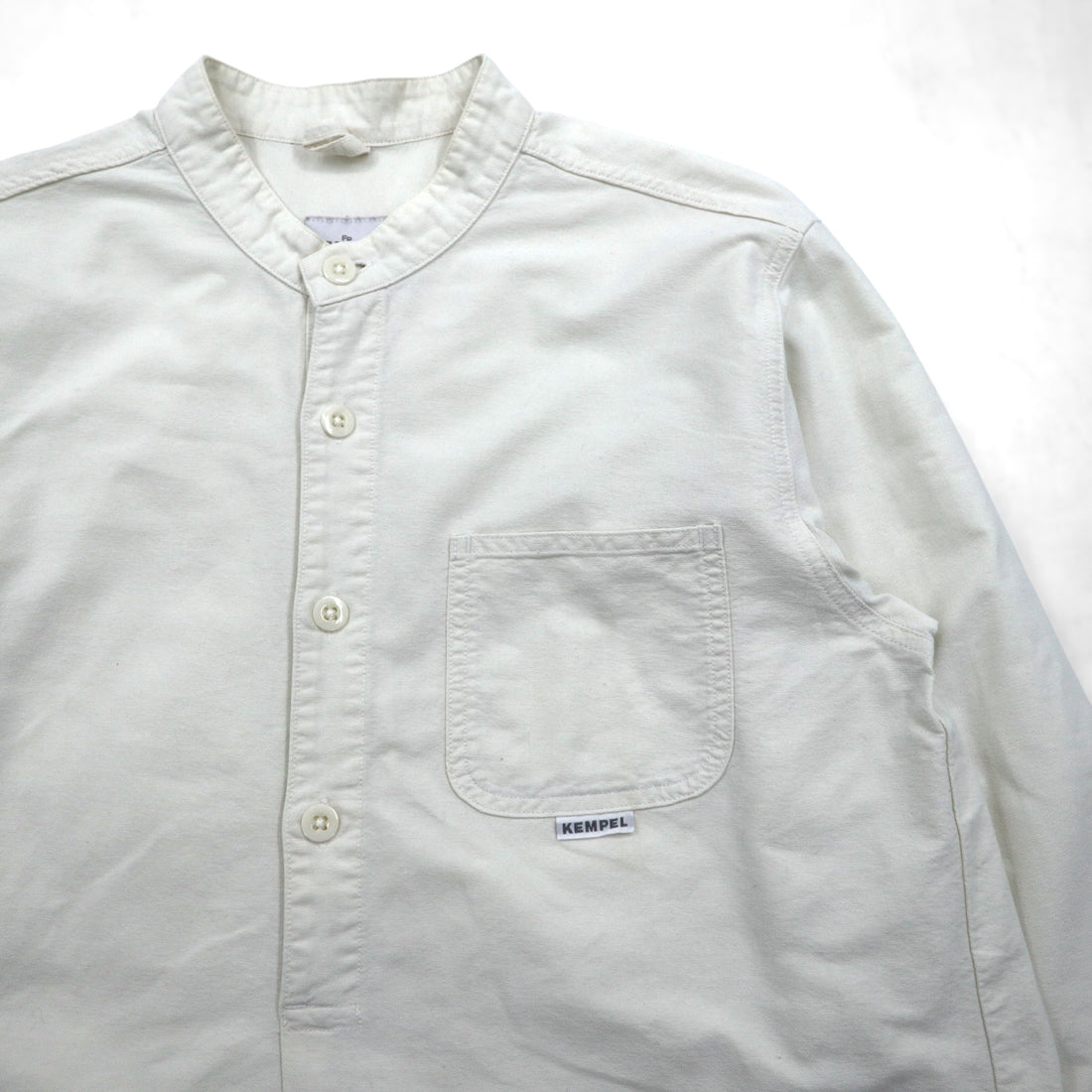 KEMPEL Made in Japan Stand Collar Pullover Shirt, Size L, Band Collar, Chest Pocket, 019-492-52