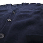 Polo Ralph Lauren 90年代 ラムウール ニット Vネック カーディガン M ネイビー 羊毛 スモールポニー刺繡