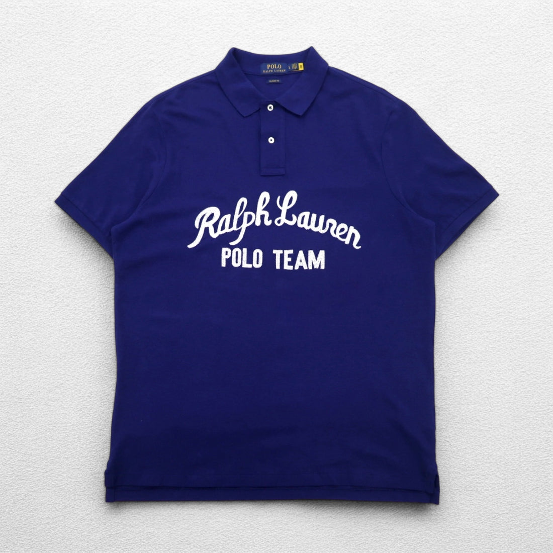 POLO RALPH LAUREN Chain Stitch Embroidered Polo Shirt L Blue Pique POLO TEAM