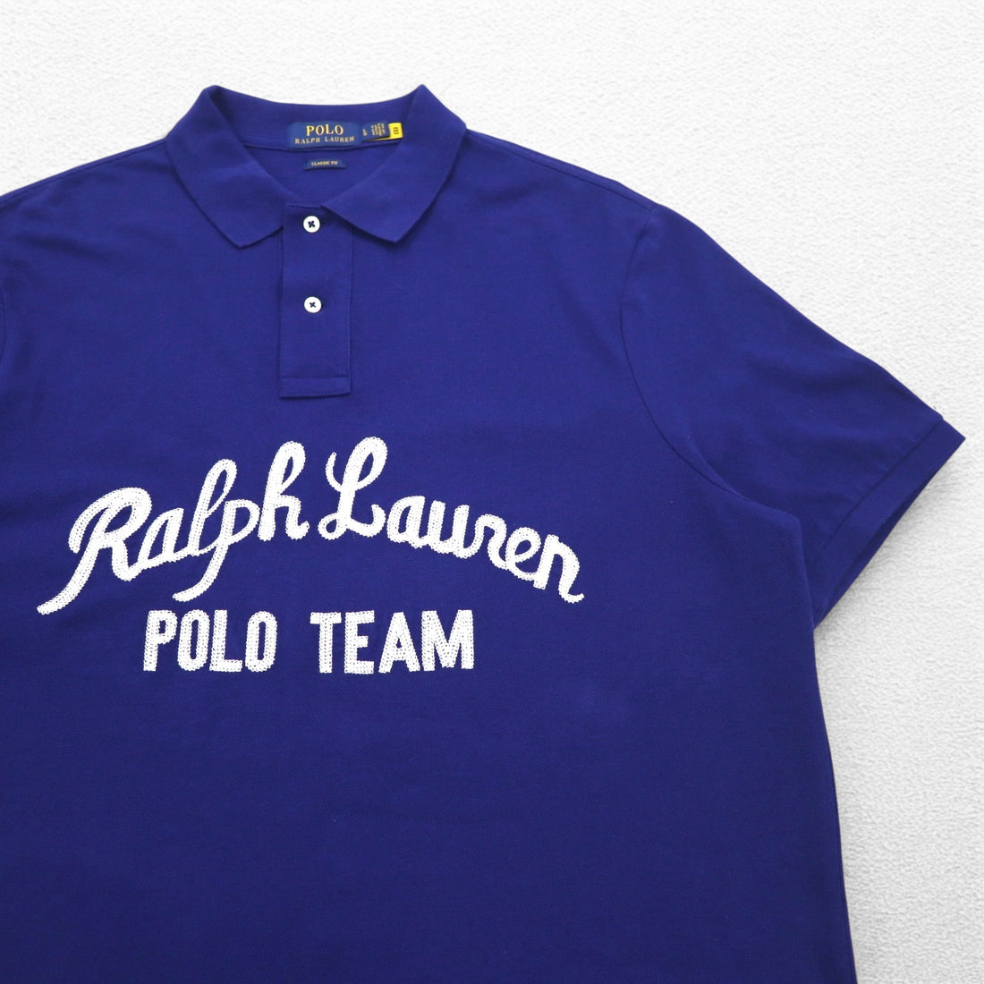 POLO RALPH LAUREN Chain Stitch Embroidered Polo Shirt L Blue Pique POLO TEAM