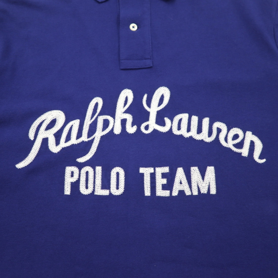 POLO RALPH LAUREN Chain Stitch Embroidered Polo Shirt L Blue Pique POLO TEAM