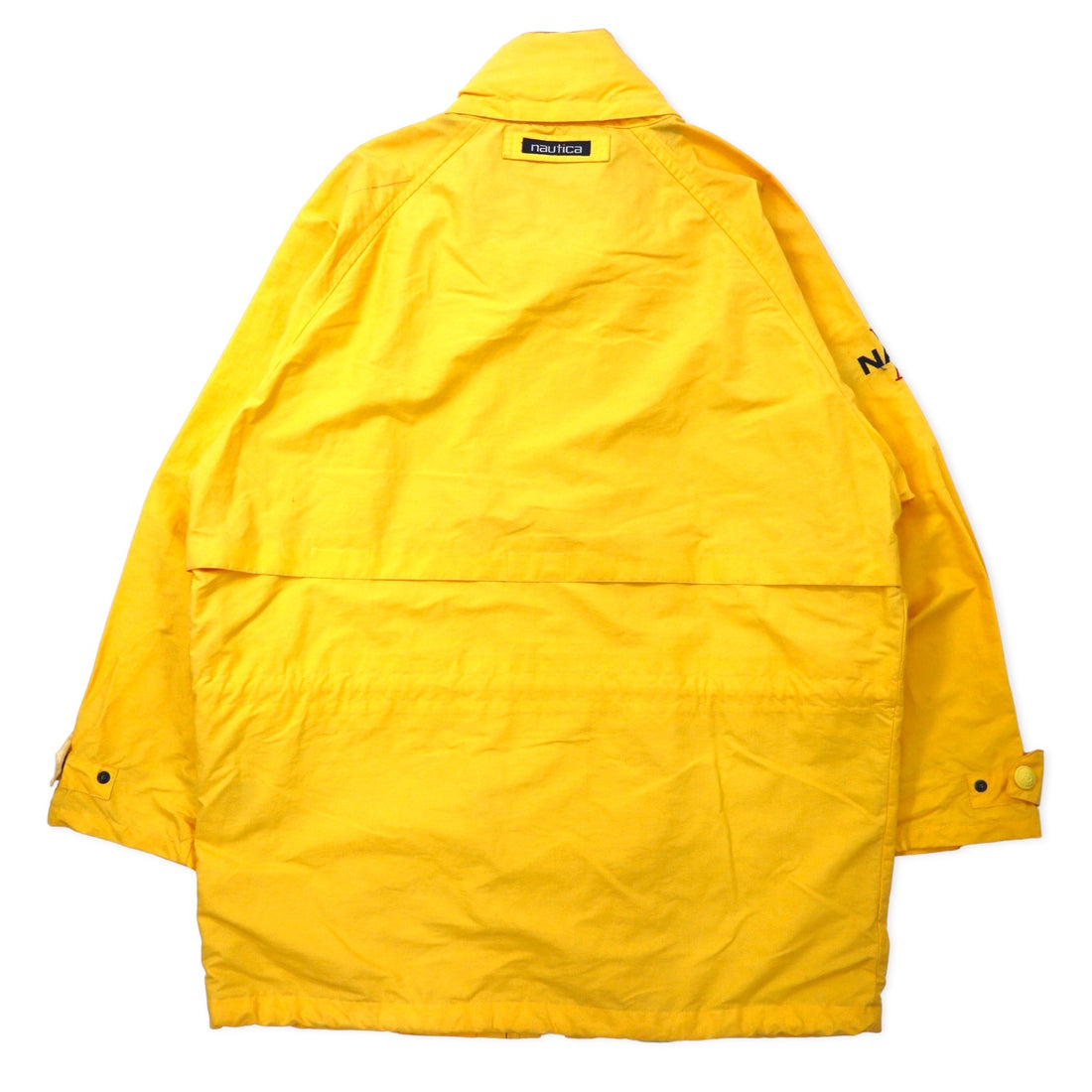 nautica 90s sailing jacket, medium, yellow, cotton, nylon, stowable hood, drawcord