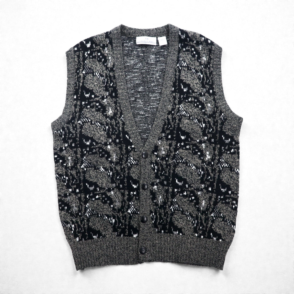 CICOLA MODA 80s Jacquard Knit Button Vest, XL, Gray Acrylic Allover Pattern