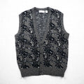 CICOLA MODA 80s Jacquard Knit Button Vest, XL, Gray Acrylic Allover Pattern