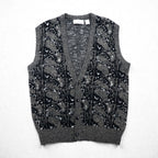 CICOLA MODA 80s Jacquard Knit Button Vest, XL, Gray Acrylic Allover Pattern