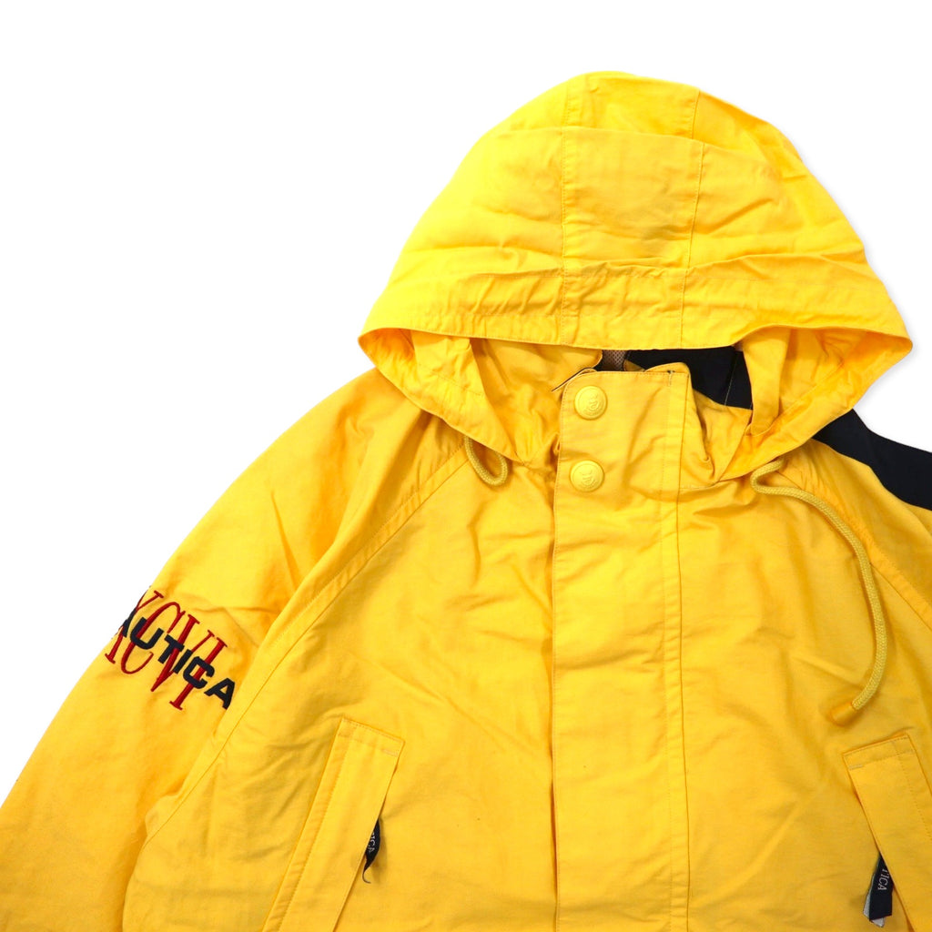 nautica 90s sailing jacket, medium, yellow, cotton, nylon, stowable hood, drawcord