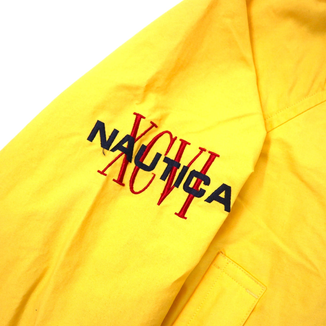 nautica 90s sailing jacket, medium, yellow, cotton, nylon, stowable hood, drawcord