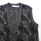 CICOLA MODA 80s Jacquard Knit Button Vest, XL, Gray Acrylic Allover Pattern