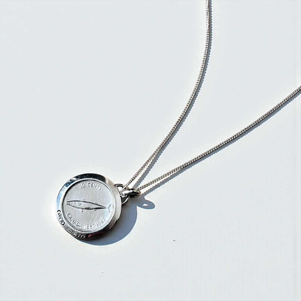Vintage Silver 999 Coin Necklace, Canada 1867-1967, 10 Cents Queen Elizabeth II 1867-1967