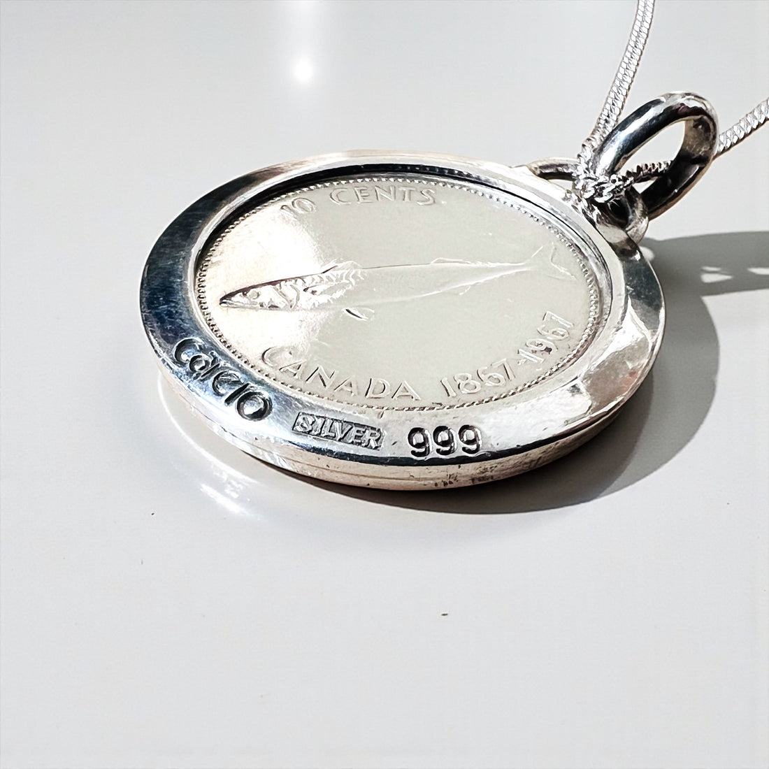 Vintage Silver 999 Coin Necklace, Canada 1867-1967, 10 Cents Queen Elizabeth II 1867-1967