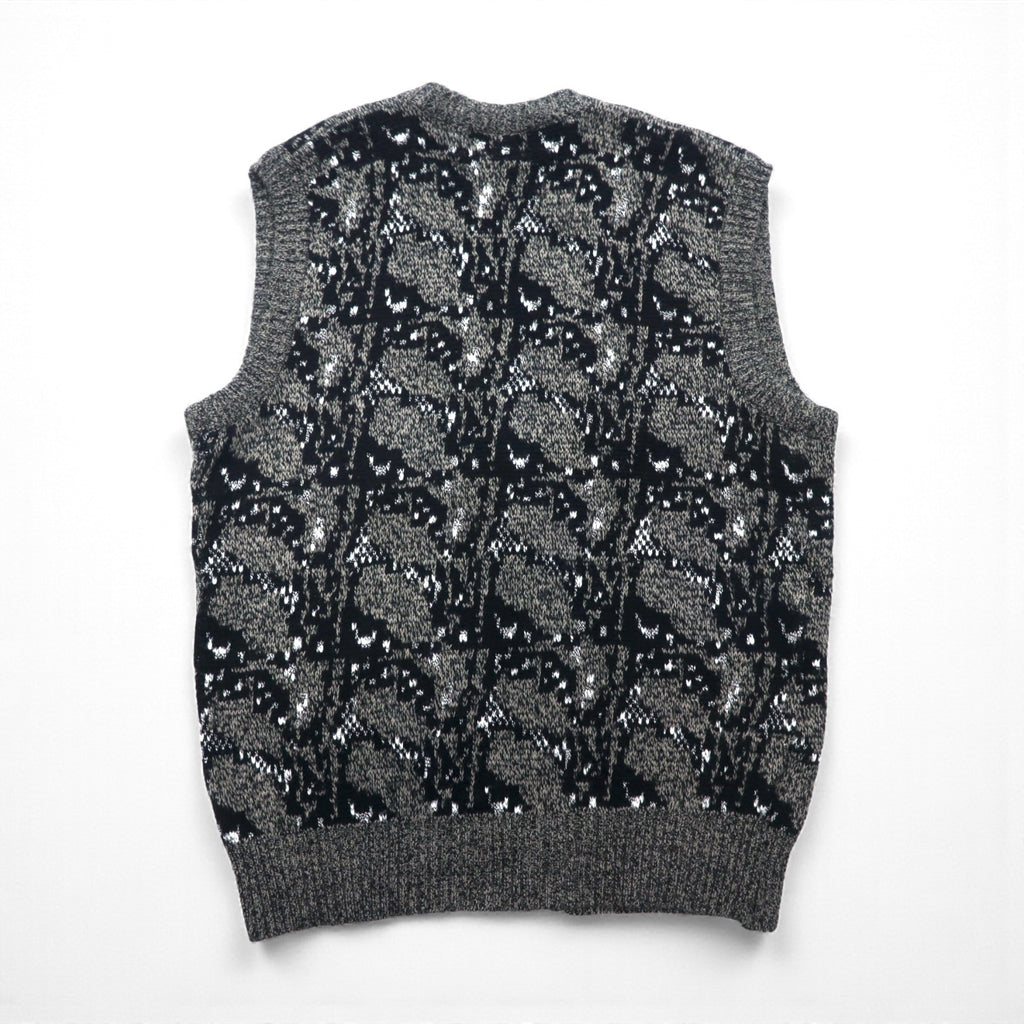 CICOLA MODA 80s Jacquard Knit Button Vest, XL, Gray Acrylic Allover Pattern