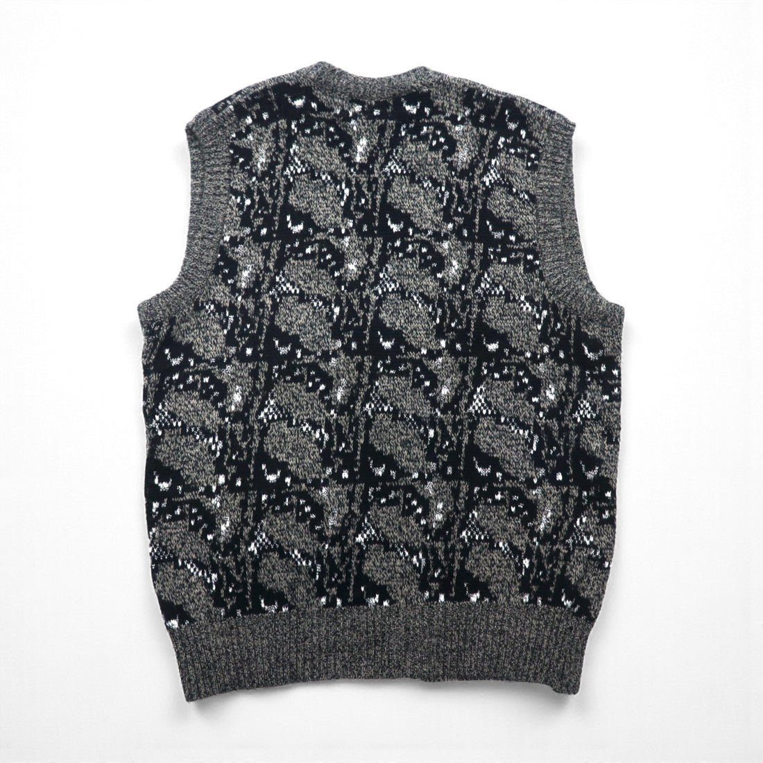 CICOLA MODA 80s Jacquard Knit Button Vest, XL, Gray Acrylic Allover Pattern