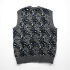 CICOLA MODA 80s Jacquard Knit Button Vest, XL, Gray Acrylic Allover Pattern