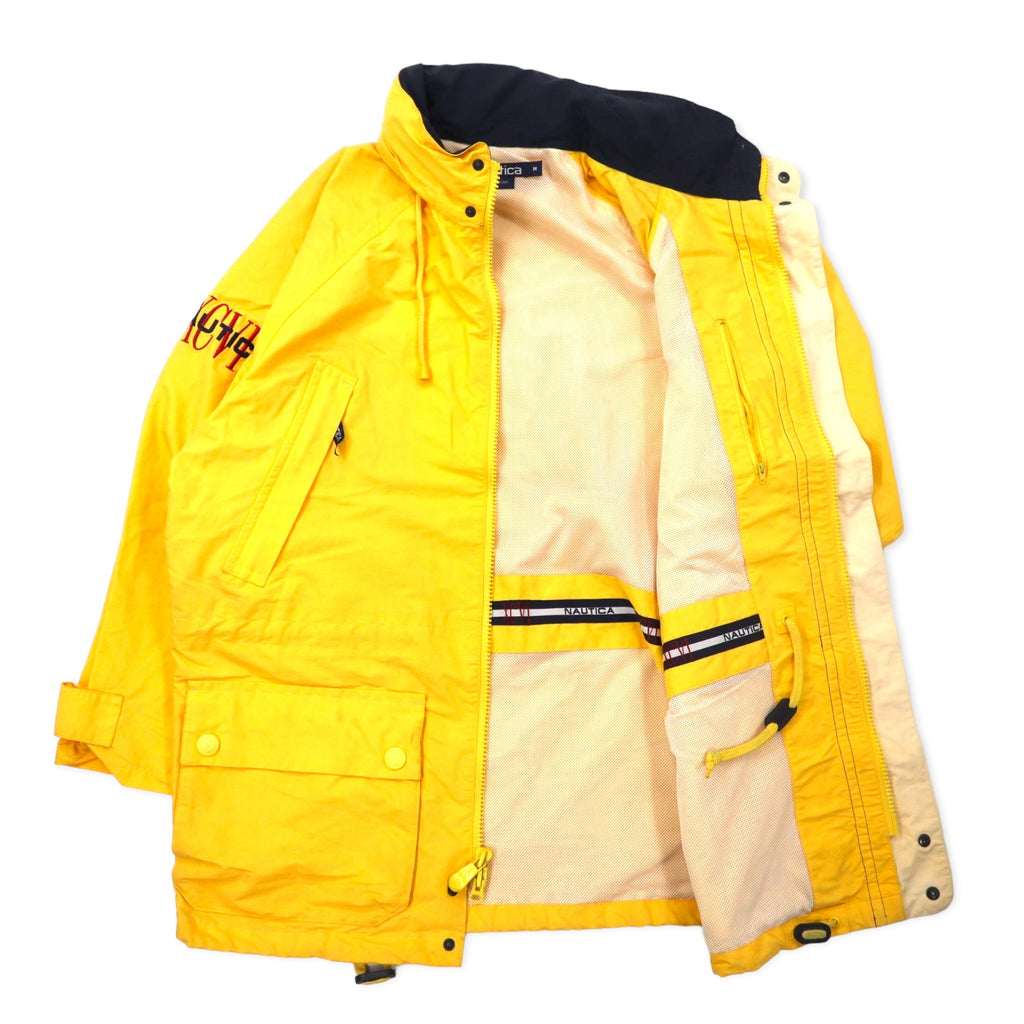 nautica 90s sailing jacket, medium, yellow, cotton, nylon, stowable hood, drawcord