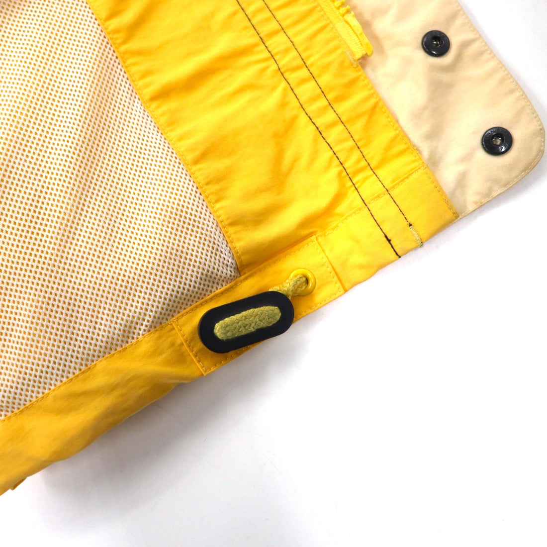 nautica 90s sailing jacket, medium, yellow, cotton, nylon, stowable hood, drawcord