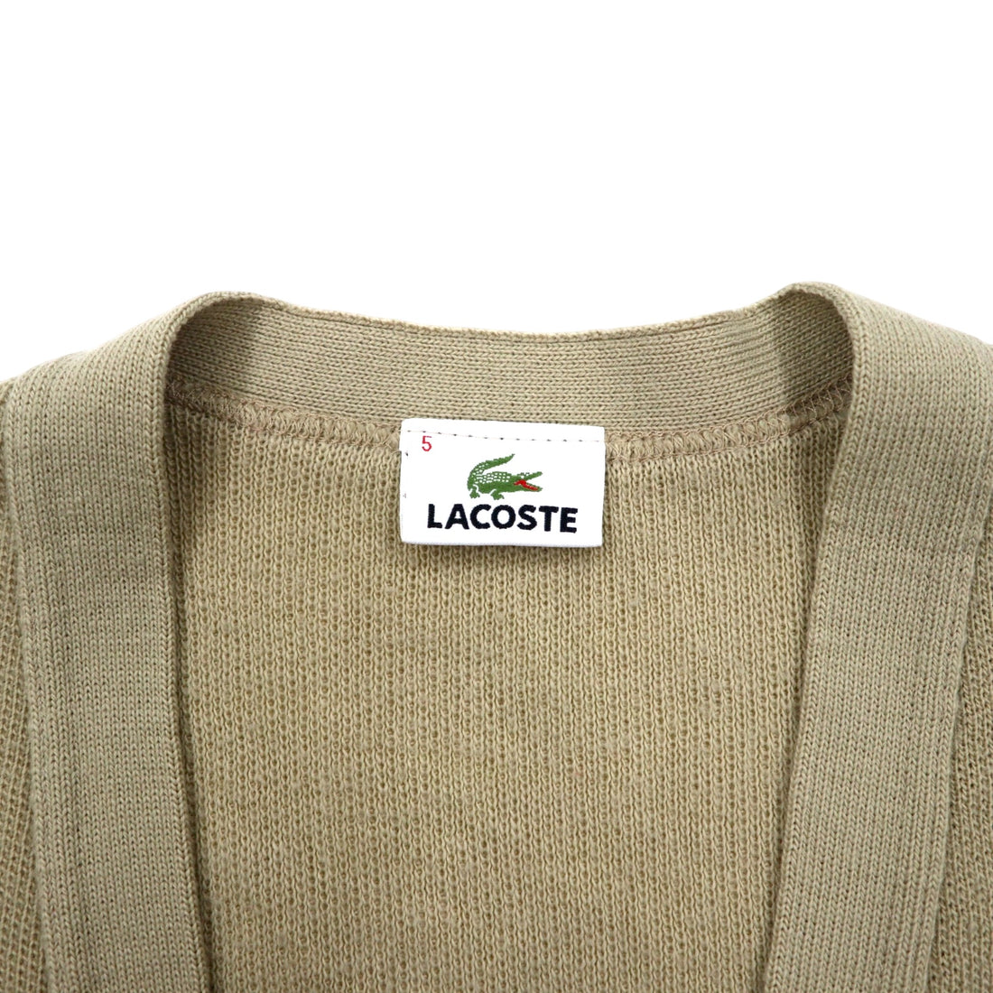 LACOSTE knitted cardigan, XL, beige, wool, logo embroidery