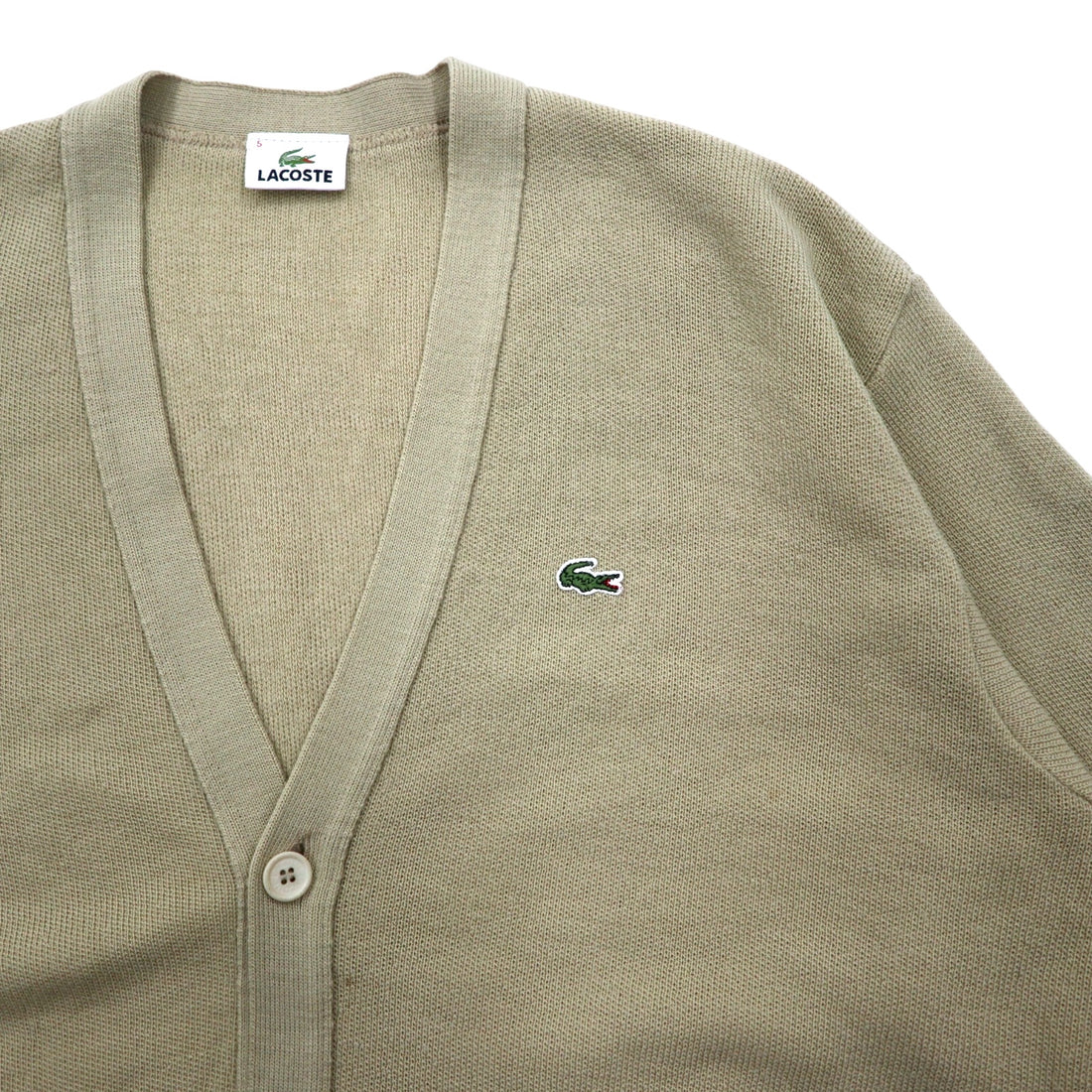 LACOSTE knitted cardigan, XL, beige, wool, logo embroidery