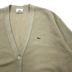 LACOSTE knitted cardigan, XL, beige, wool, logo embroidery