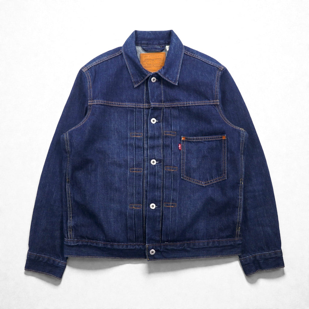 Levi's Premium Big E War Model 1st Type Denim Jacket, Size M, Indigo 1 Trucker Jacket A3147, Cinch Back, Double Pleats, Relaxed Fit