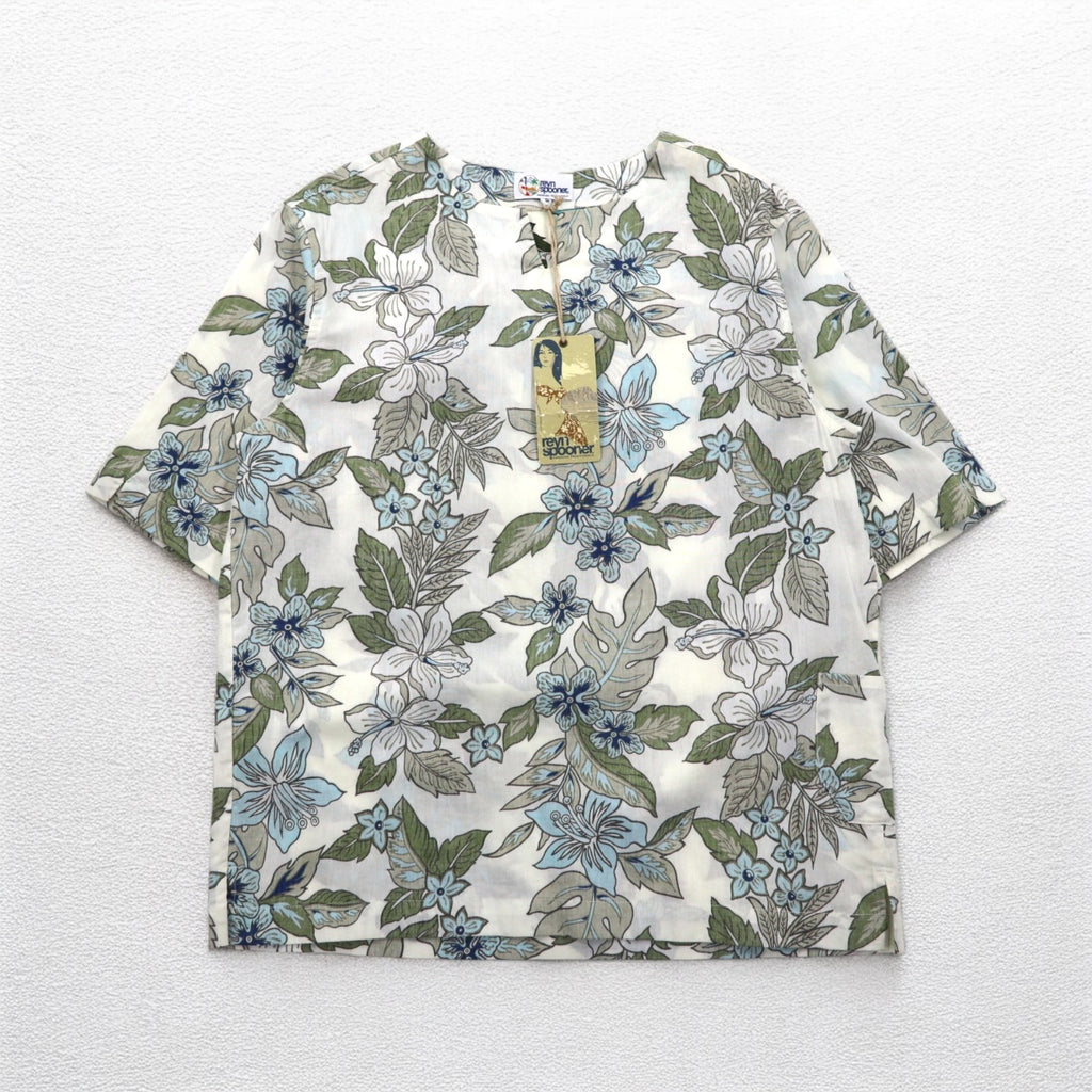 reyn spooner プルオーバー アロハシャツ S ベージュ コットン 総柄 ハイビスカス 未使用品
