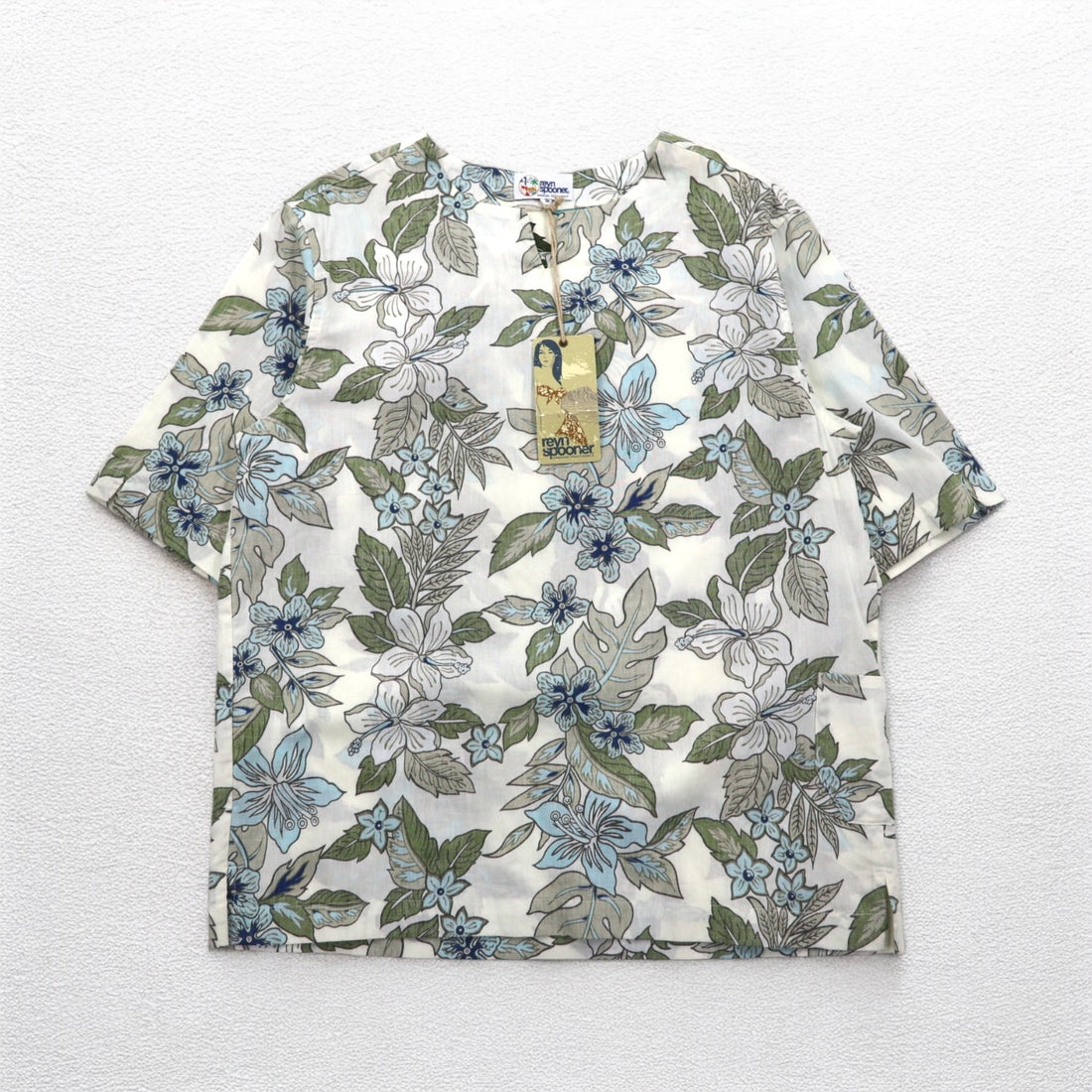 reyn spooner プルオーバー アロハシャツ S ベージュ コットン 総柄 ハイビスカス 未使用品