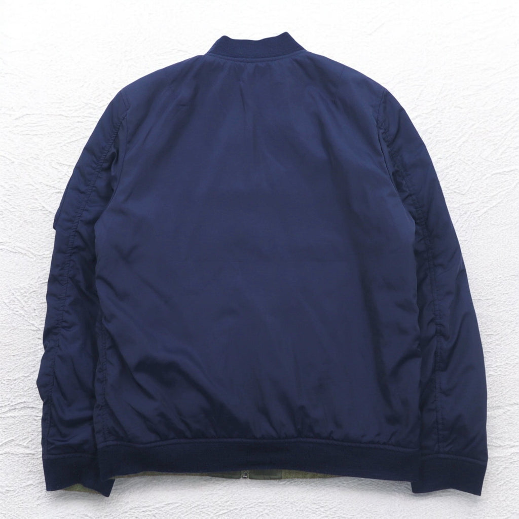 POLO RALPH LAUREN Reversible MA-1 Flight Jacket L Khaki Navy Polyester Patch Small Pony Embroidery TALON Zip